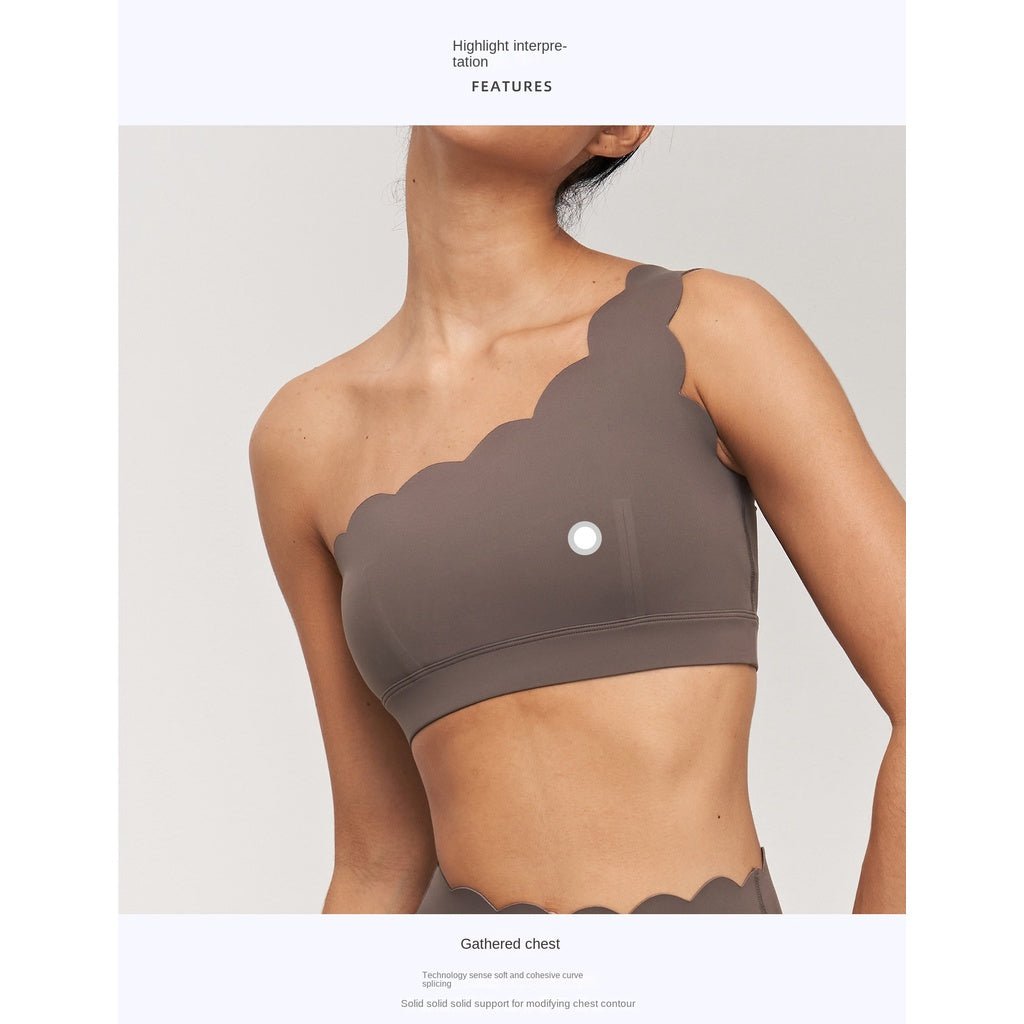 BODYCARVER EDGE Sports Bra Women One Shoulder Removable Cup Sports Underwear Women'S Shockproof Push-Up Yoga Bra Hem Widened Beauty Back - BodyCarver