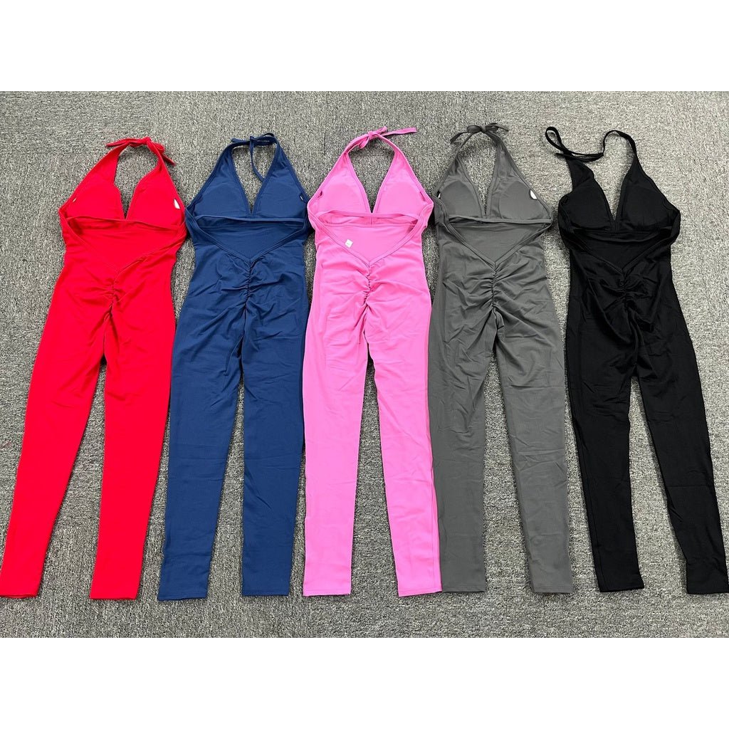 BODYCARVER Hang-Neck Yoga Jumpsuit Women Back Tie High Elastic Fitness Gym Suit Women Padded Pilate Workout Set Wear - BodyCarver