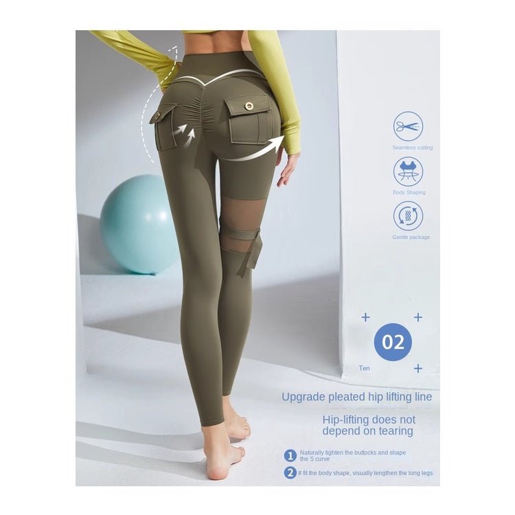 BODYCARVER High Waist Yoga Pant Women Hip Lift Mesh Fitness Pants Women Tight Leg Ring Training Sports Running Peach Hip-Lifting Legging - BodyCarver