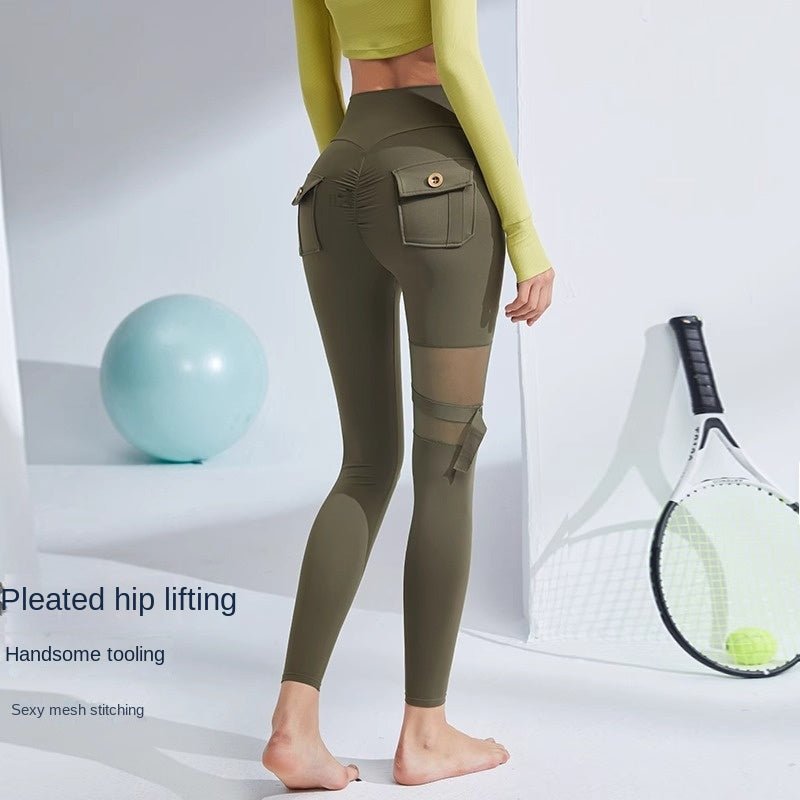 BODYCARVER High Waist Yoga Pant Women Hip Lift Mesh Fitness Pants Women Tight Leg Ring Training Sports Running Peach Hip-Lifting Legging - BodyCarver