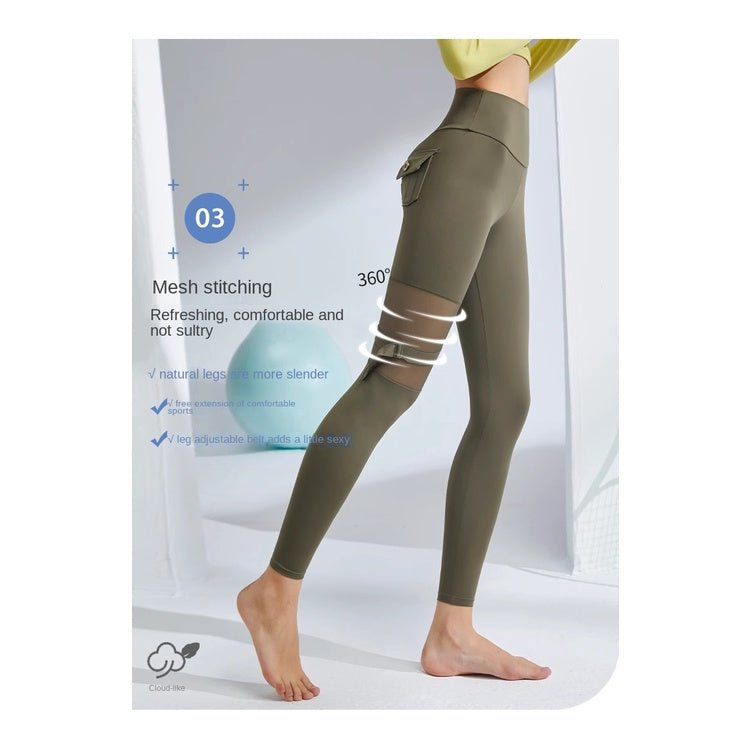 BODYCARVER High Waist Yoga Pant Women Hip Lift Mesh Fitness Pants Women Tight Leg Ring Training Sports Running Peach Hip-Lifting Legging - BodyCarver