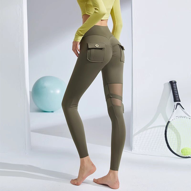 BODYCARVER High Waist Yoga Pant Women Hip Lift Mesh Fitness Pants Women Tight Leg Ring Training Sports Running Peach Hip-Lifting Legging - BodyCarver