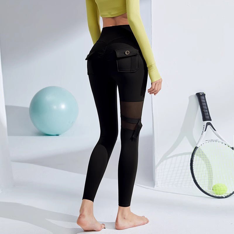 BODYCARVER High Waist Yoga Pant Women Hip Lift Mesh Fitness Pants Women Tight Leg Ring Training Sports Running Peach Hip-Lifting Legging - BodyCarver