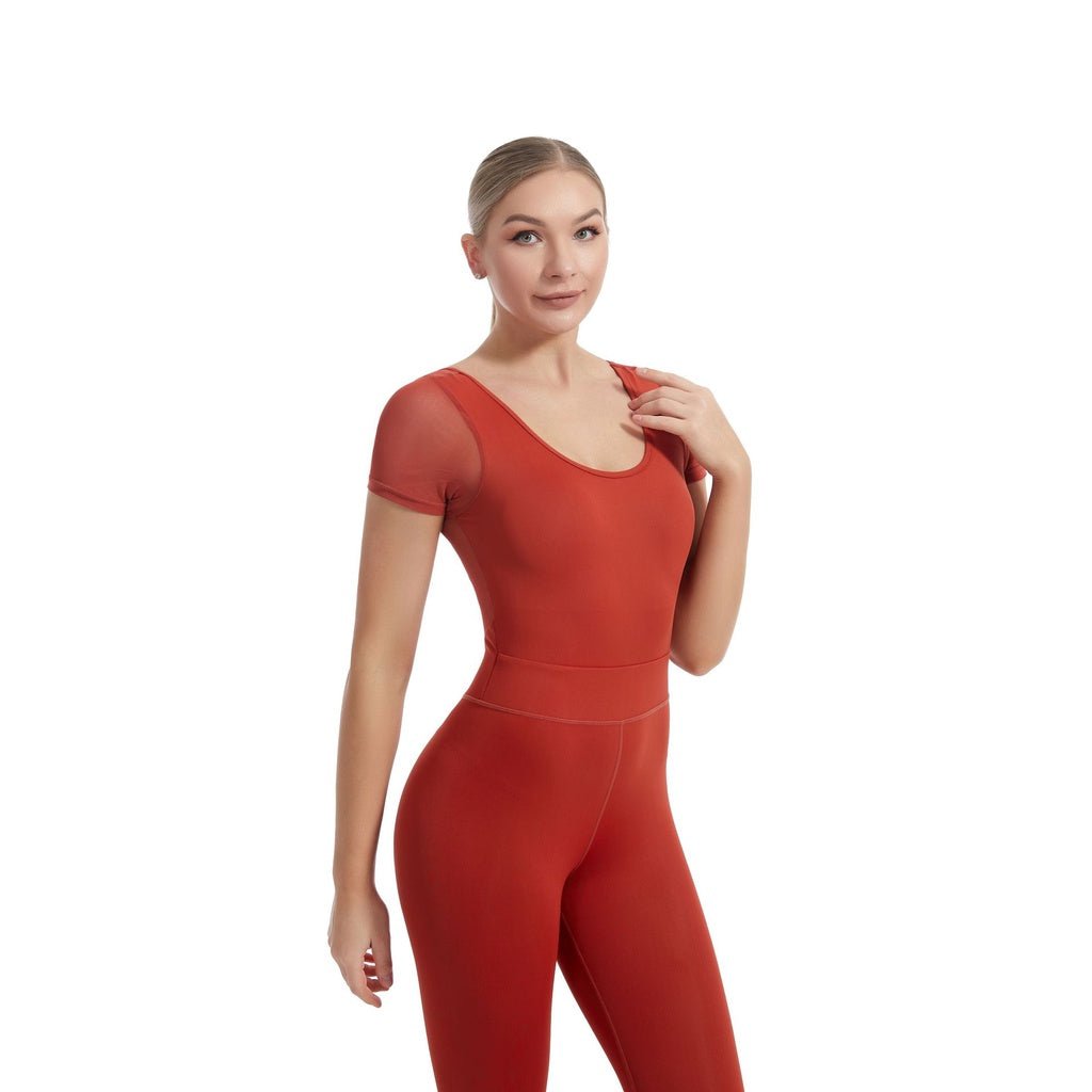 BODYCARVER Mesh Aerial Yoga Bodysuit Women Padded Fitness Sports One Piece Outfit High Elastic Ballet Dancing Leotard - BodyCarver
