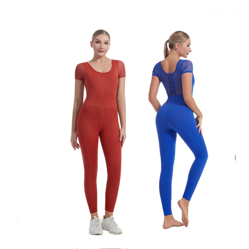 BODYCARVER Mesh Aerial Yoga Bodysuit Women Padded Fitness Sports One Piece Outfit High Elastic Ballet Dancing Leotard - BodyCarver