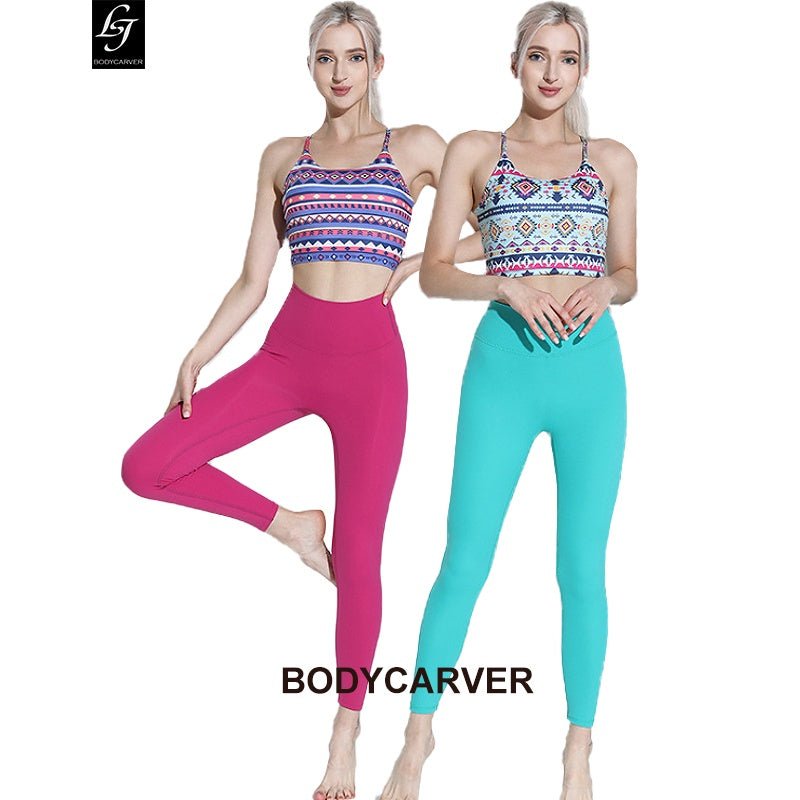 BODYCARVER MYTH 23ss Sports Wear Set Women Myth Patter Sports Yoga Bra High Elastic Fitness Running Pants Women Workout Yoga Set - BodyCarver