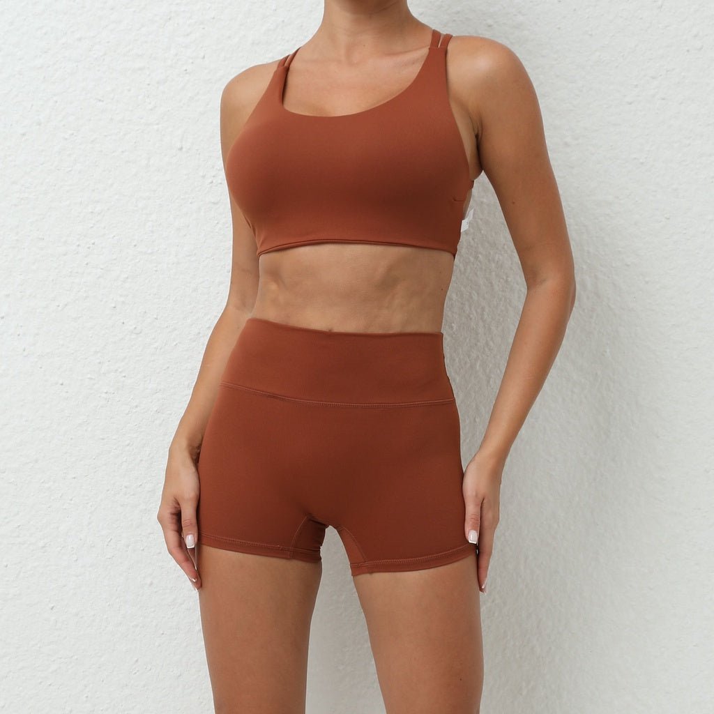 BODYCARVER New Cross Back Athleisure Outfit Women High Elastic Fitness Yoga Set Wear Beauty Back Bra Skinny Running Sports Suit For Women - BodyCarver