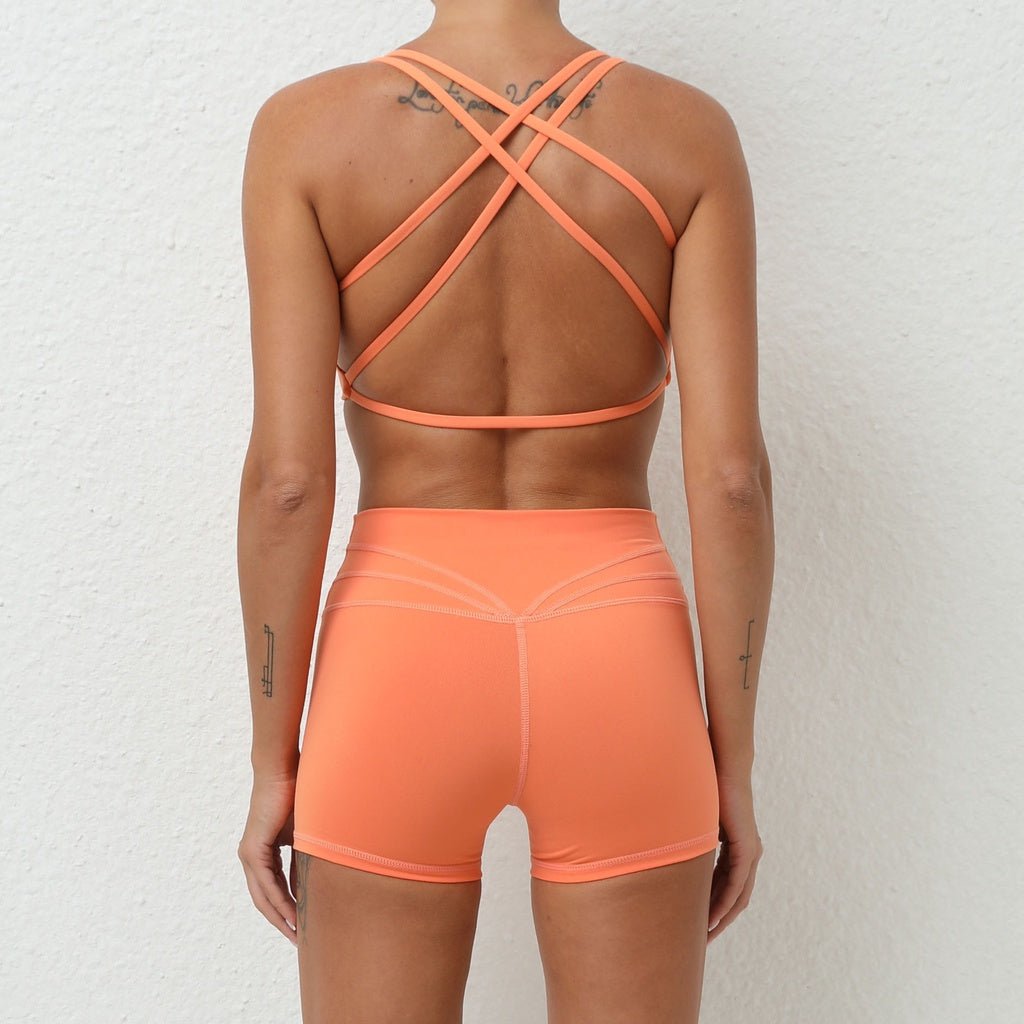 BODYCARVER New Cross Back Athleisure Outfit Women High Elastic Fitness Yoga Set Wear Beauty Back Bra Skinny Running Sports Suit For Women - BodyCarver