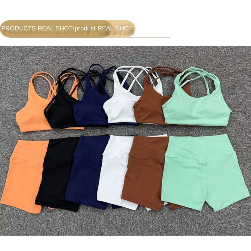 BODYCARVER New Cross Back Athleisure Outfit Women High Elastic Fitness Yoga Set Wear Beauty Back Bra Skinny Running Sports Suit For Women - BodyCarver