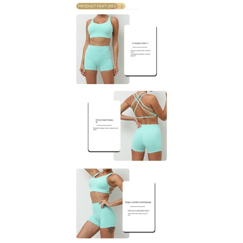 BODYCARVER New Cross Back Athleisure Outfit Women High Elastic Fitness Yoga Set Wear Beauty Back Bra Skinny Running Sports Suit For Women - BodyCarver