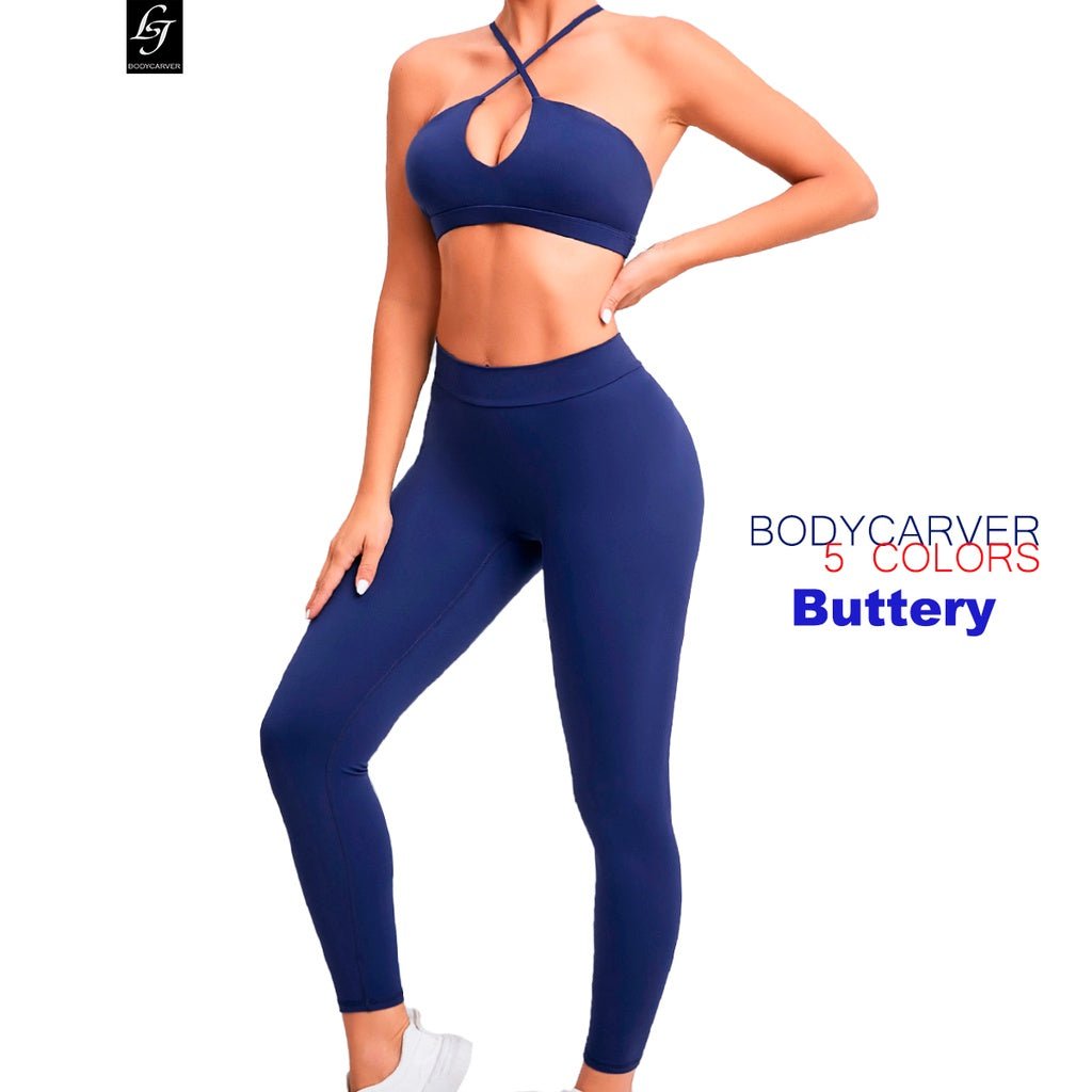 BODYCARVER NEW Cross Back Sports Outfit Women 2 Pcs Yoga Suit Sports Bra Shockproof Bra Push up Yoga Suit Underwear Female Beauty Running Shock Absorption Fitness Suit - BodyCarver