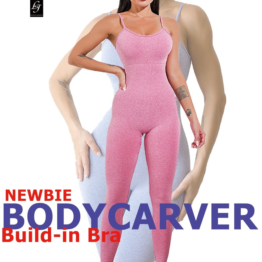 BODYCARVER NEWBIE OOTD Yoga Outfit Women Padded Beauty Back One-Piece Jumpsuit OOTD Seamless High Elastic Fitness Sports Onesie - BodyCarver