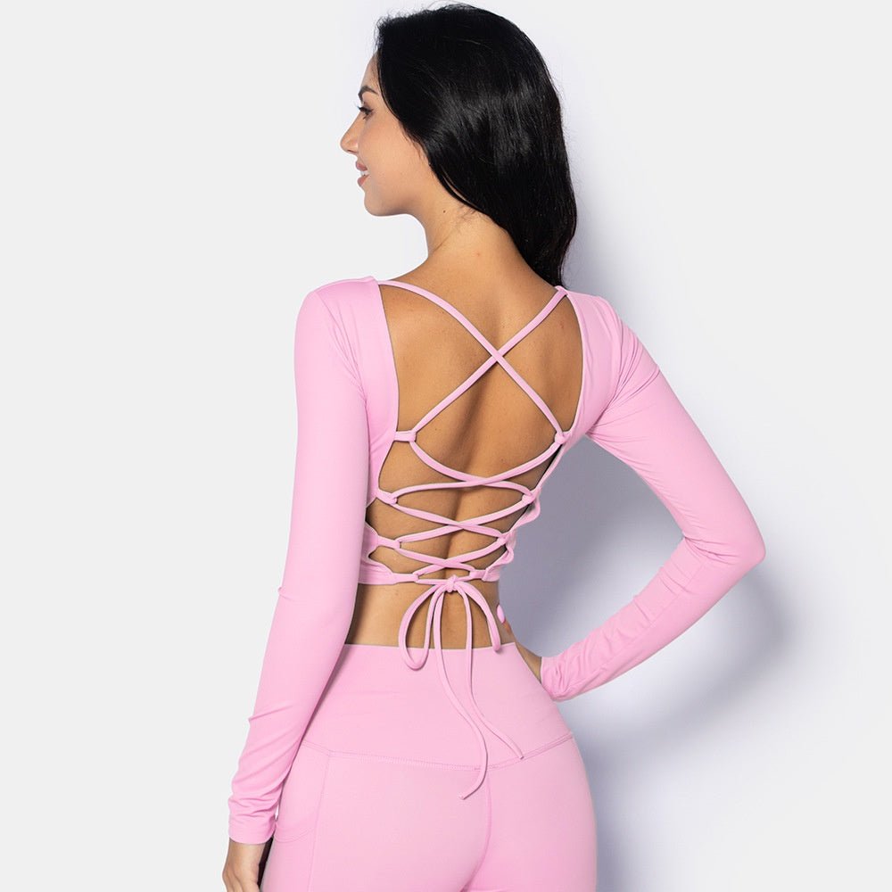 BODYCARVER OOTD Beauty Back Yoga Top Women Padded Sports Fitness Long Sleeve T-shirt Dri-fit Backless Women Casual Top - BodyCarver
