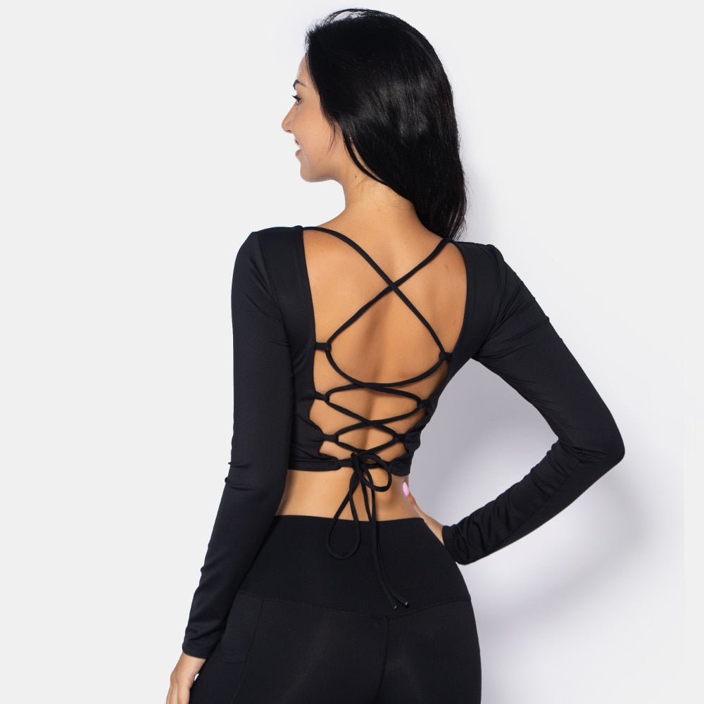 BODYCARVER OOTD Beauty Back Yoga Top Women Padded Sports Fitness Long Sleeve T-shirt Dri-fit Backless Women Casual Top - BodyCarver