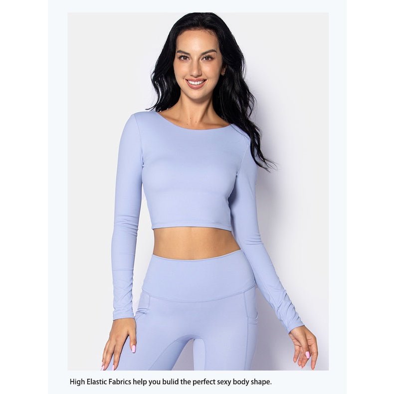BODYCARVER OOTD Beauty Back Yoga Top Women Padded Sports Fitness Long Sleeve T-shirt Dri-fit Backless Women Casual Top - BodyCarver