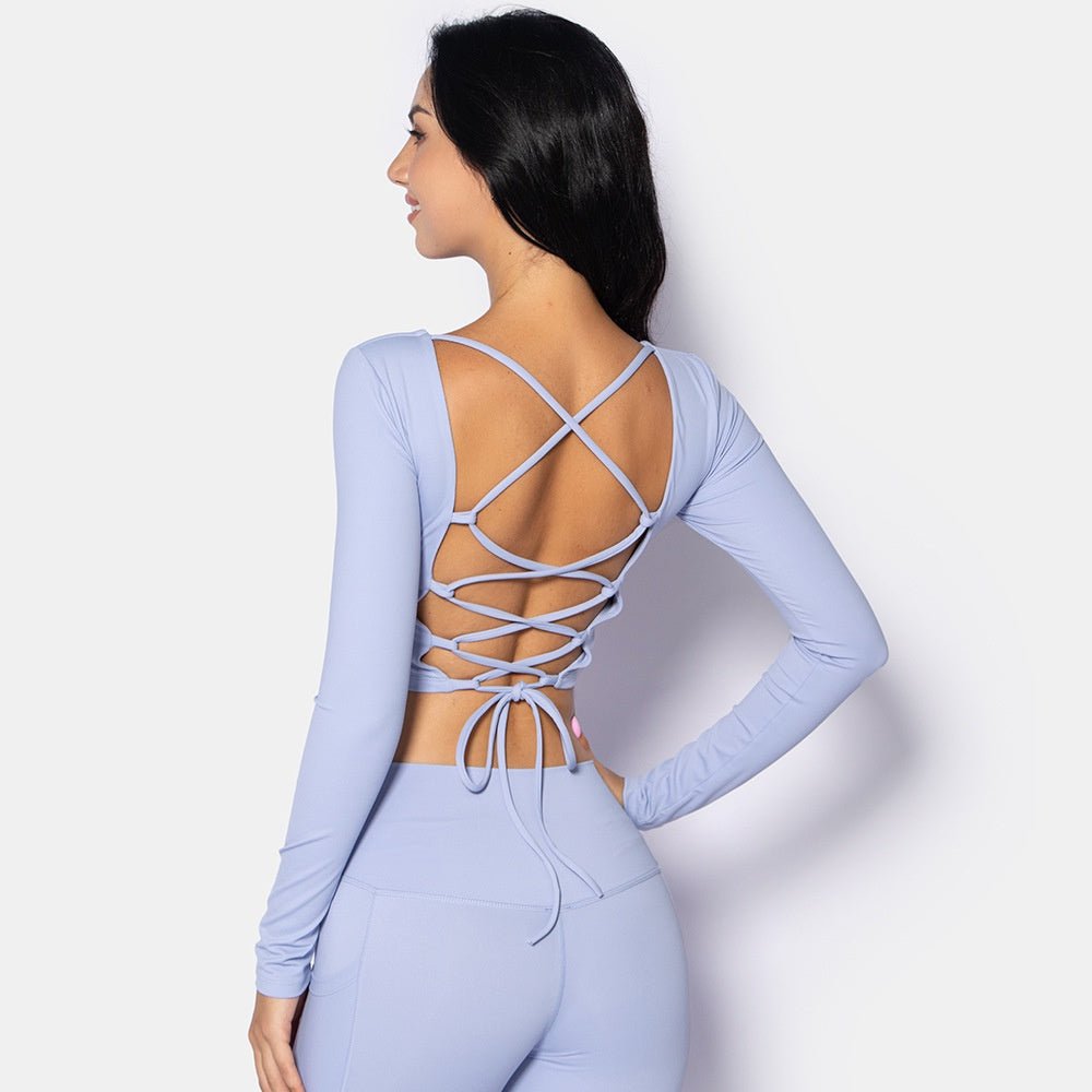 BODYCARVER OOTD Beauty Back Yoga Top Women Padded Sports Fitness Long Sleeve T-shirt Dri-fit Backless Women Casual Top - BodyCarver