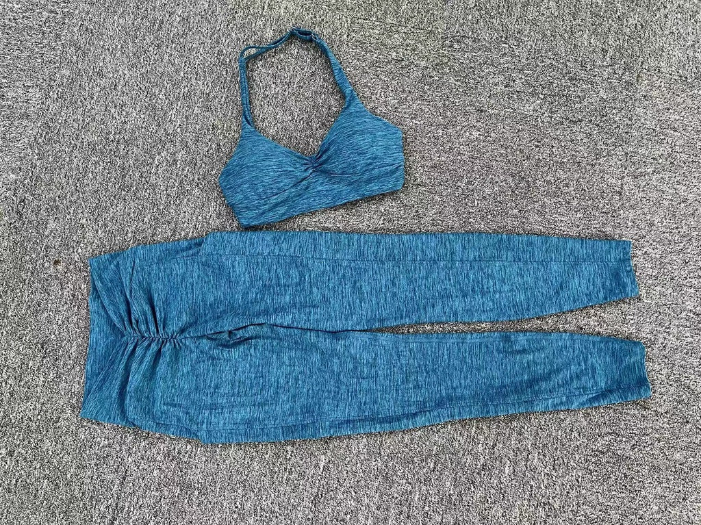 BODYCARVER PIXEL Pocket Yoga Suit Oufit Women Hang-Neck Beauty Back Sports Wear Set V Waist Trousers Fitness Sportswear Halter Adjustable Bra Running Outfit - BodyCarver