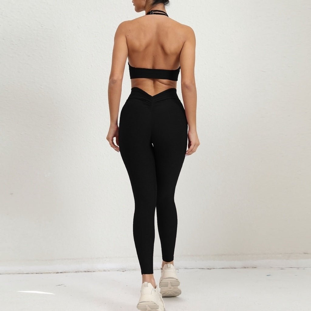 BODYCARVER PIXEL Pocket Yoga Suit Oufit Women Hang-Neck Beauty Back Sports Wear Set V Waist Trousers Fitness Sportswear Halter Adjustable Bra Running Outfit - BodyCarver
