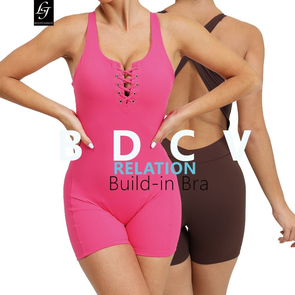 BODYCARVER RELATION Aerial Yoga Jumpsuit One-Piece Build-In Bra Fitness Sports Bodysuit Cross Back High Elastic Women Onesie - BodyCarver