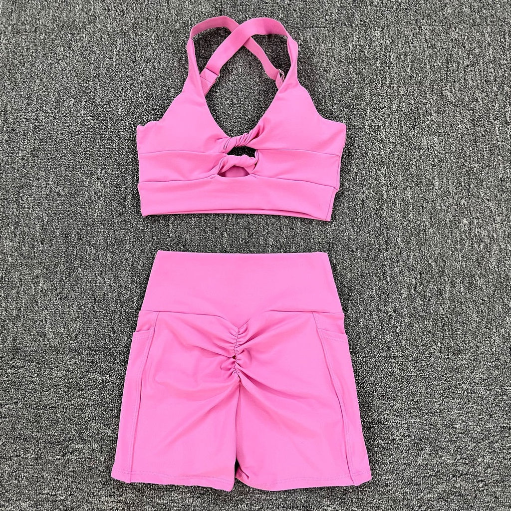 BODYCARVER Sexy Sports Yoga Set Wear Women Breathable Buttery Fitness Gym Outfit Cross Back Sports Bra Hip Lifting Shorts - BodyCarver