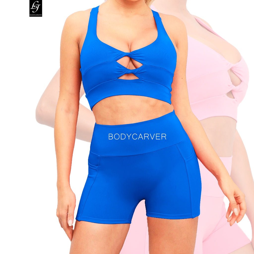 BODYCARVER Sexy Sports Yoga Set Wear Women Breathable Buttery Fitness Gym Outfit Cross Back Sports Bra Hip Lifting Shorts - BodyCarver