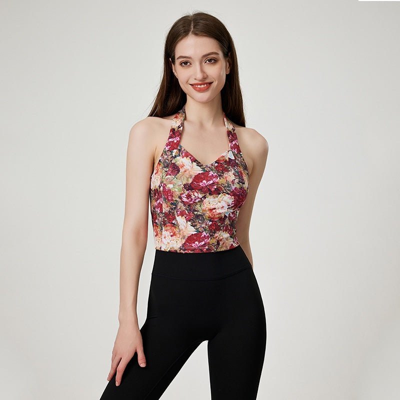 BODYCARVER SPRING Sports Vest Women Yoga Workout Top With Bra Neck-Hanging Style Abdominal Exercising Band Chest Pad Tops Outerwear - BodyCarver