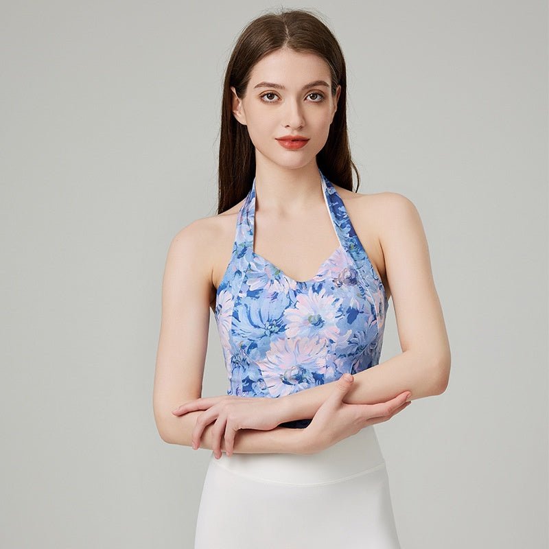 BODYCARVER SPRING Sports Vest Women Yoga Workout Top With Bra Neck-Hanging Style Abdominal Exercising Band Chest Pad Tops Outerwear - BodyCarver