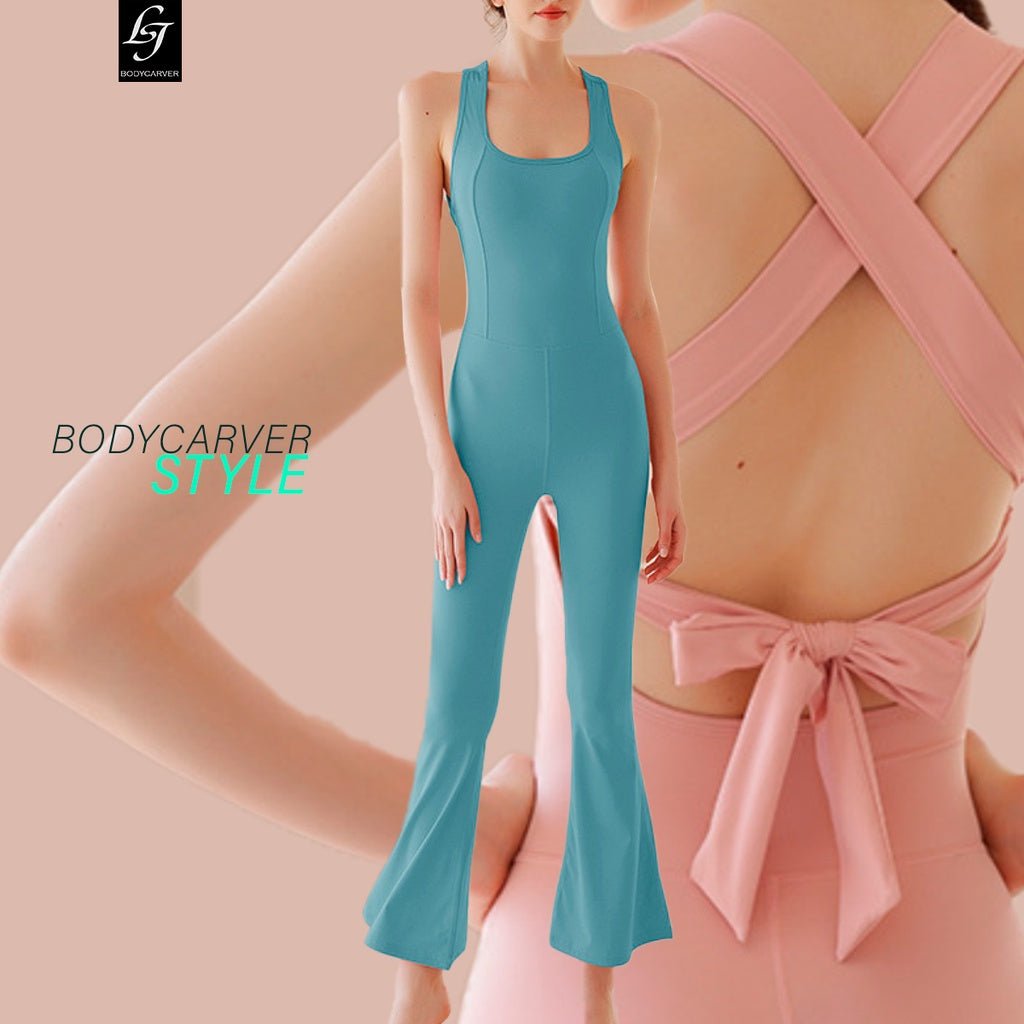 BODYCARVER STYLE Pro Aerial Yoga Jumpsuit Women Cross Beauty Back One-Piece Bodysuit with Pad Dancing Bodycon Tights Fitness Jumpsuit - BodyCarver