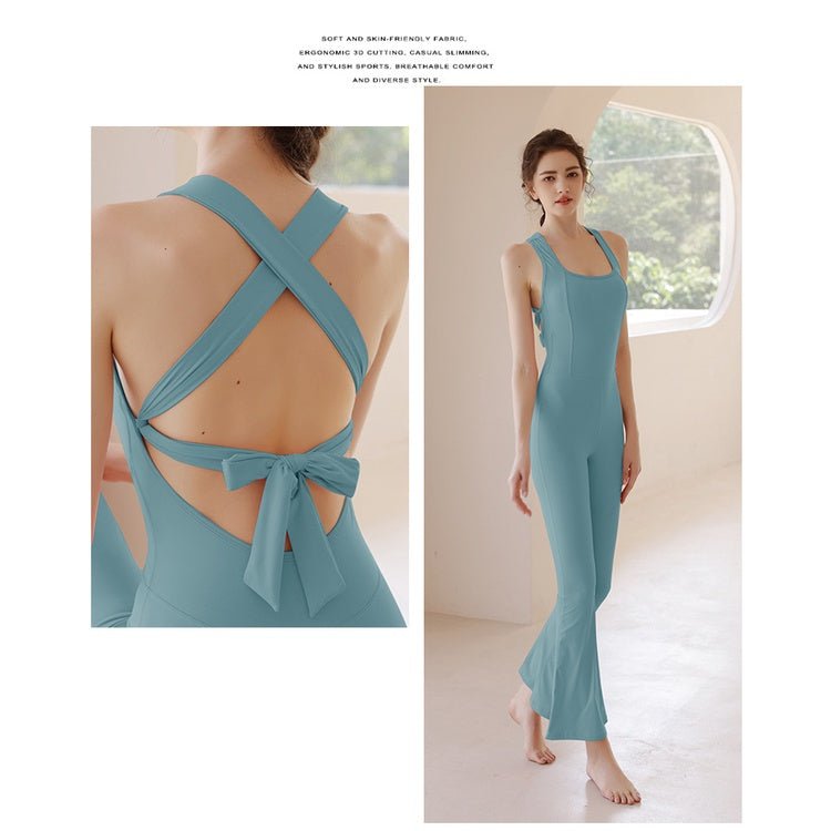 BODYCARVER STYLE Pro Aerial Yoga Jumpsuit Women Cross Beauty Back One-Piece Bodysuit with Pad Dancing Bodycon Tights Fitness Jumpsuit - BodyCarver