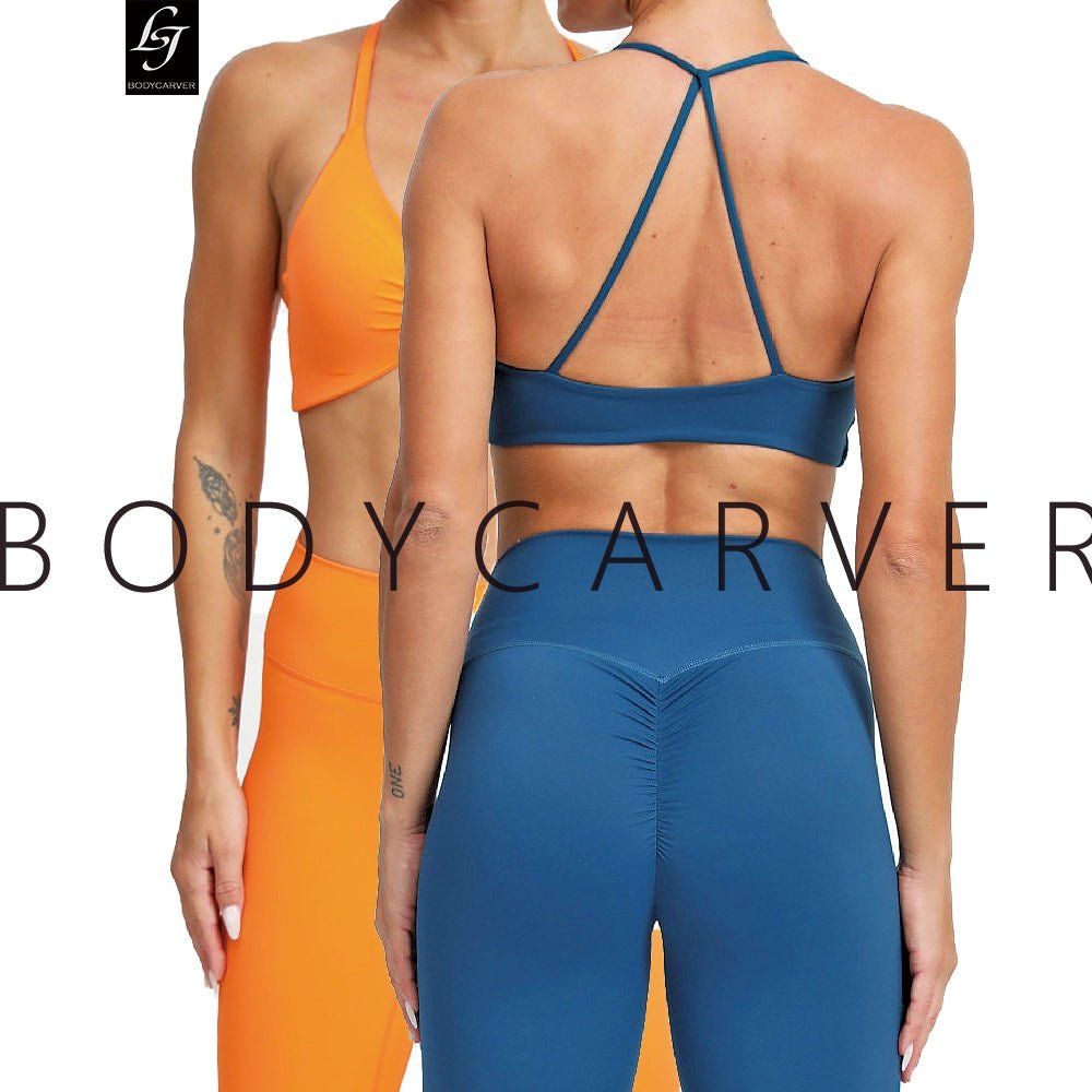 BODYCARVER Triangle Back Yoga Sports Outfit Women Twisted Sports Fitness Suit High Elastic Sports Bra Hip-Lifting Yoga Pants Women - BodyCarver