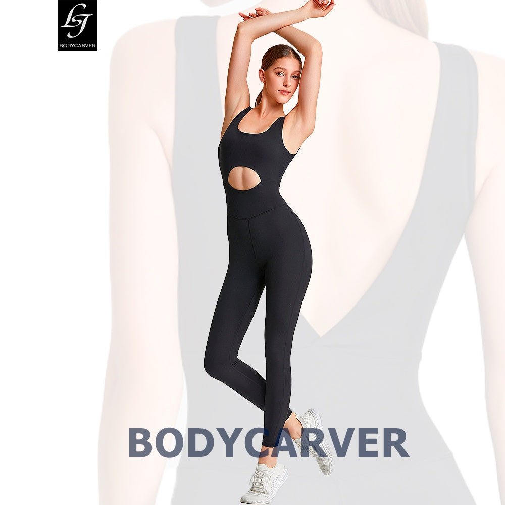 BODYCARVER V-SHAPE Aerial Yoga Jumpsuit Women Beauty Back Design Fitness Pilate Bodysuit with Pad Women Buttery Workout Athleisure Jumpsuit - BodyCarver
