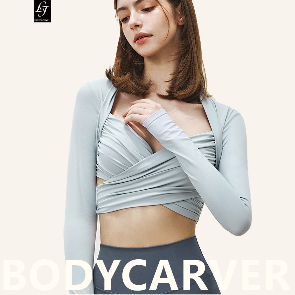 Build-in Bra Long Sleeve Yoga Crop Top Women Athleisure Sports Casul T-shirt Sexy Design Exercise Workout T-shirt - BodyCarver