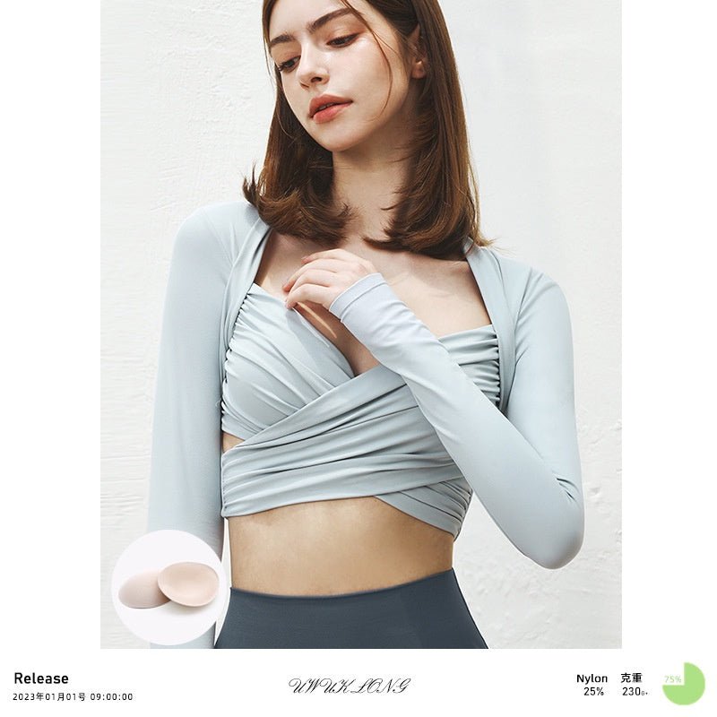 Build-in Bra Long Sleeve Yoga Crop Top Women Athleisure Sports Casul T-shirt Sexy Design Exercise Workout T-shirt - BodyCarver