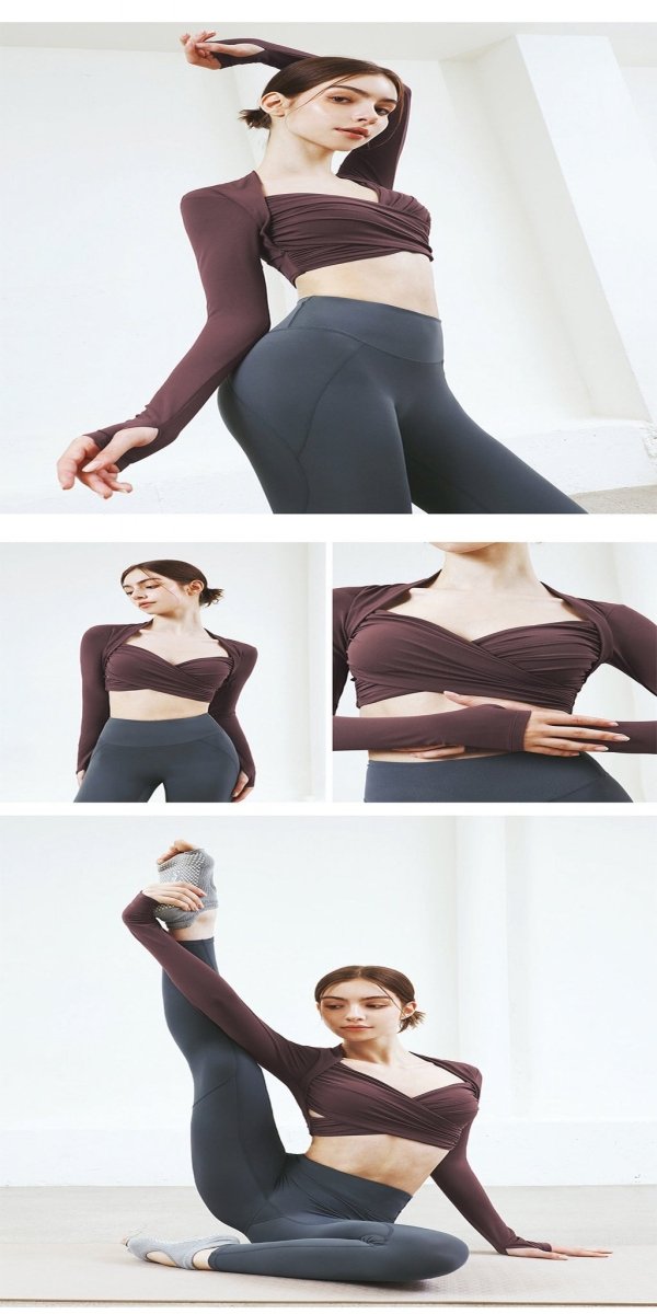 Build-in Bra Long Sleeve Yoga Crop Top Women Athleisure Sports Casul T-shirt Sexy Design Exercise Workout T-shirt - BodyCarver