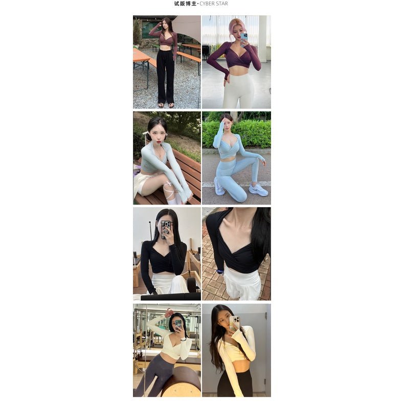 Build-in Bra Long Sleeve Yoga Crop Top Women Athleisure Sports Casul T-shirt Sexy Design Exercise Workout T-shirt - BodyCarver