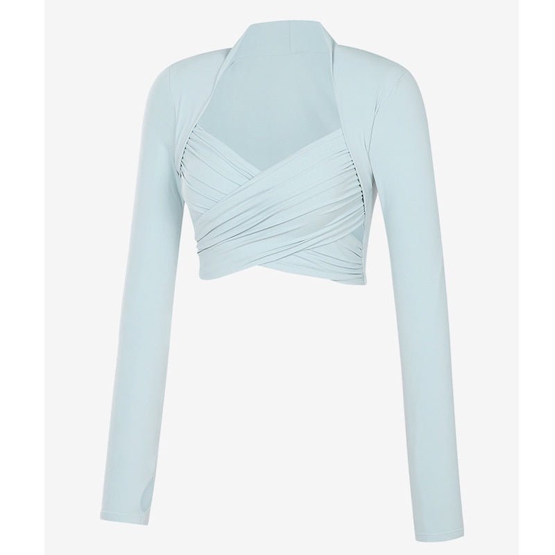 Build-in Bra Long Sleeve Yoga Crop Top Women Athleisure Sports Casul T-shirt Sexy Design Exercise Workout T-shirt - BodyCarver