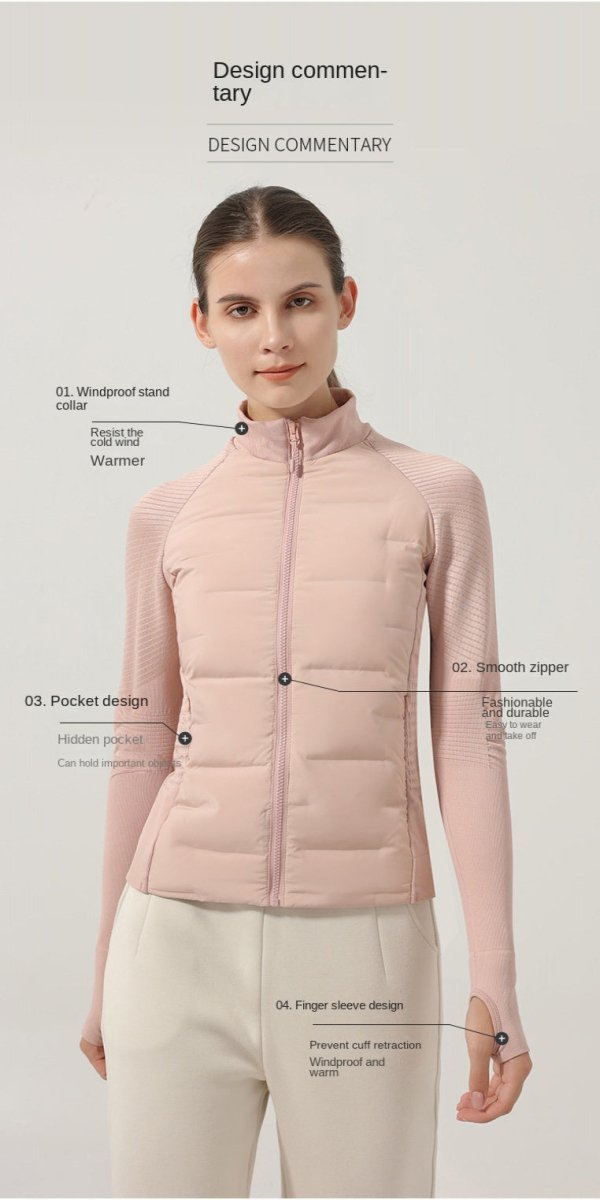 Down Jacket Women Goose Down Warm Outfit Slim-Fit Sports Fitness Jacket - BodyCarver