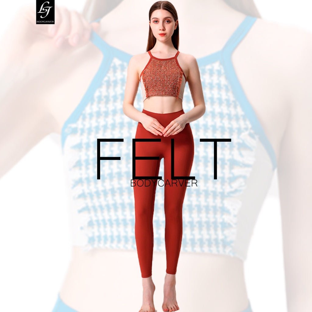 FELT 2 Piece Sports Wear Set Women Woolen Texture Yoga Top with Pad High Elastic Sports Pants Yoga Fitness Suit - BodyCarver