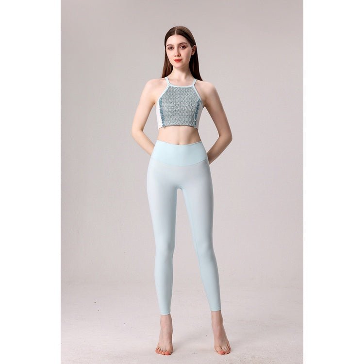 FELT 2 Piece Sports Wear Set Women Woolen Texture Yoga Top with Pad High Elastic Sports Pants Yoga Fitness Suit - BodyCarver