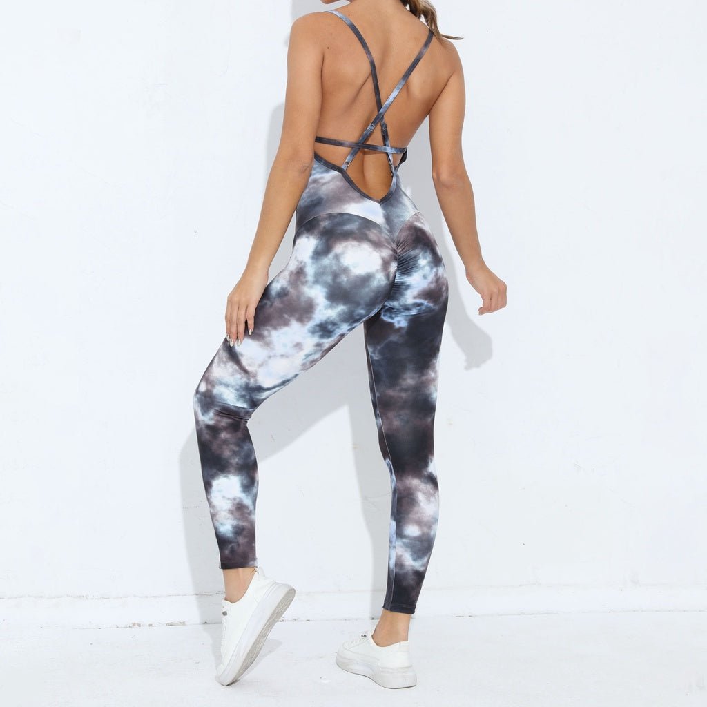 GALAXY Tie-Dye Yoga Bodysuit Women Fitness Jumpsuit With Build-In Bra One Piece Sportswear Women'S Fitness Casual Dancing Onesie - BodyCarver