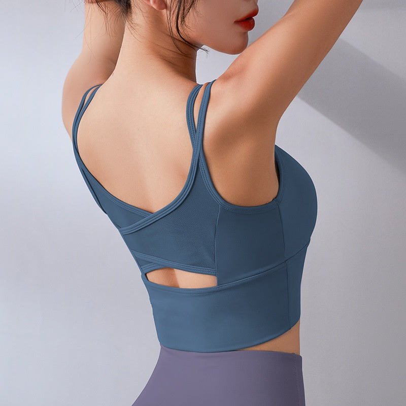 Mesh Back Sports Yoga Camisole Women OOTD Padded Quick-Drying Sports Bra Underwear Shockproof High Strength Running Workout Vest - BodyCarver