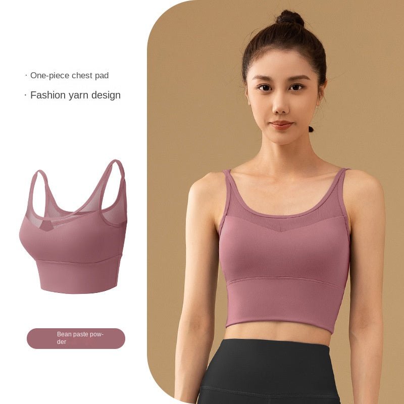 Mesh Back Sports Yoga Camisole Women OOTD Padded Quick-Drying Sports Bra Underwear Shockproof High Strength Running Workout Vest - BodyCarver