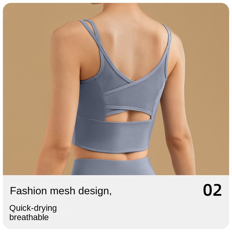 Mesh Back Sports Yoga Camisole Women OOTD Padded Quick-Drying Sports Bra Underwear Shockproof High Strength Running Workout Vest - BodyCarver