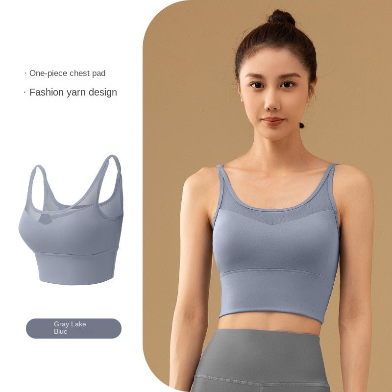 Mesh Back Sports Yoga Camisole Women OOTD Padded Quick-Drying Sports Bra Underwear Shockproof High Strength Running Workout Vest - BodyCarver