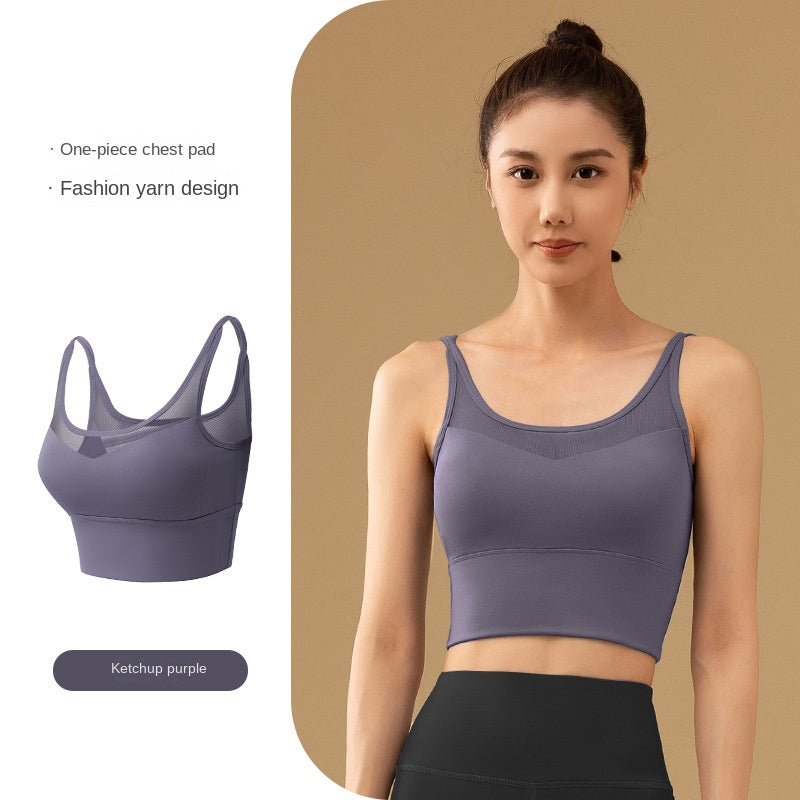 Mesh Back Sports Yoga Camisole Women OOTD Padded Quick-Drying Sports Bra Underwear Shockproof High Strength Running Workout Vest - BodyCarver