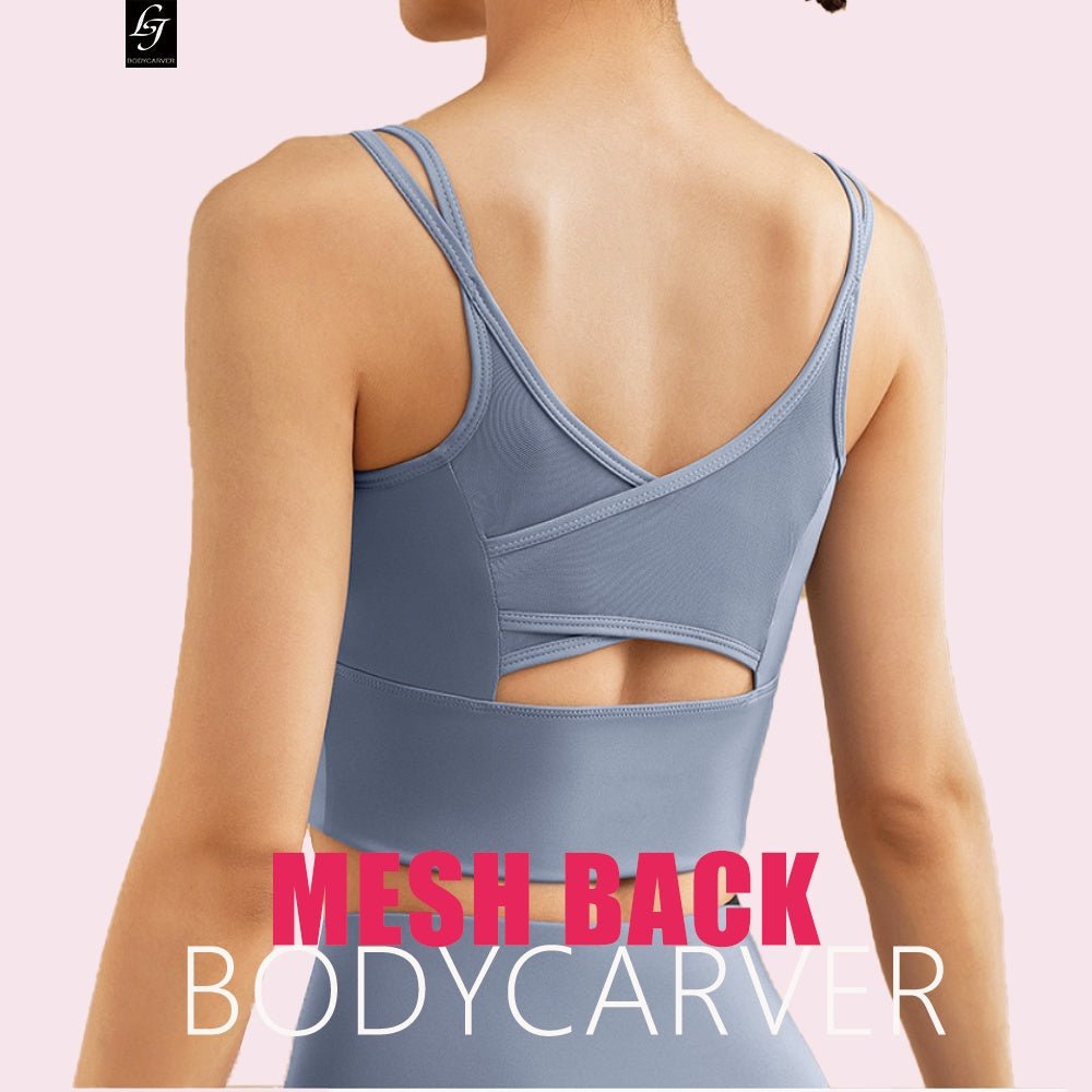Mesh Back Sports Yoga Camisole Women OOTD Padded Quick-Drying Sports Bra Underwear Shockproof High Strength Running Workout Vest - BodyCarver