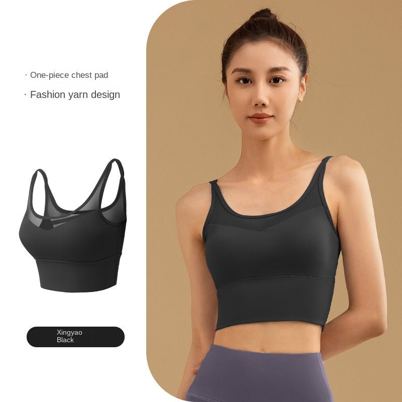 Mesh Back Sports Yoga Camisole Women OOTD Padded Quick-Drying Sports Bra Underwear Shockproof High Strength Running Workout Vest - BodyCarver