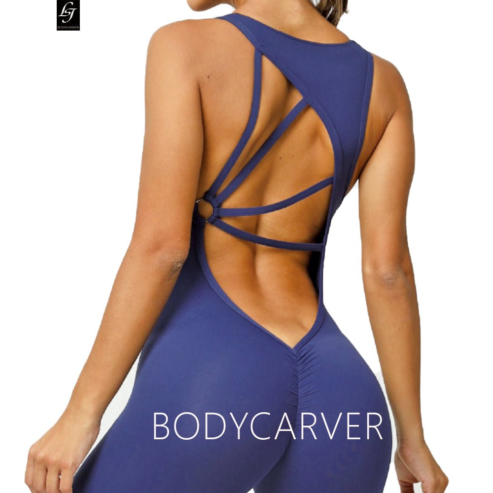 One Piece Yoga Jumpsuit Women Padded Gym Fitness Bodysuit Sports Wear Set Beauty Back High Elastic Aerial Yoga Wear - BodyCarver
