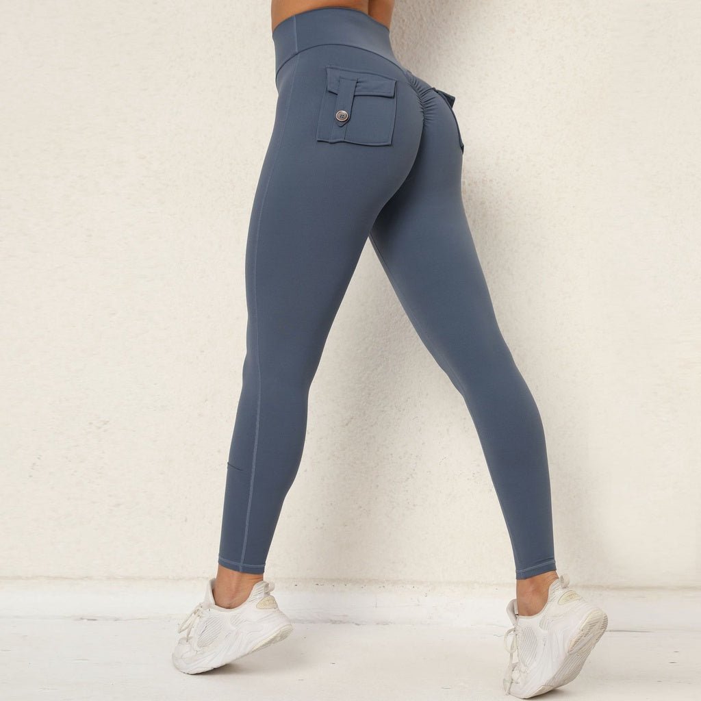 Pocket High Waist Yoga Pant Hip Button Sports Pants Women Quick-Drying Running Fitness Legging - BodyCarver