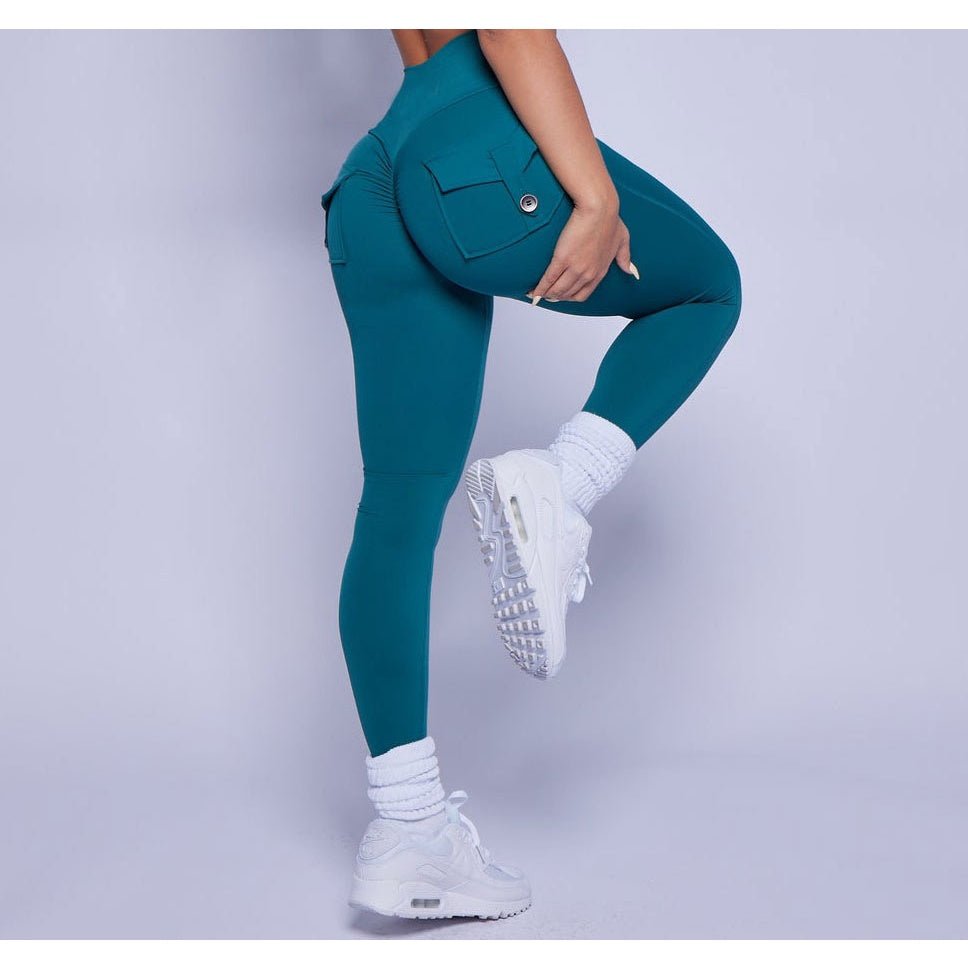 Pocket High Waist Yoga Pant Hip Button Sports Pants Women Quick-Drying Running Fitness Legging - BodyCarver